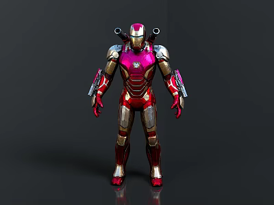 Iron Man Action Figure With Red And Gold Armor And Shoulder Weapons 3d model