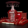 Coca-Cola Themed Red Stage with Happy New Year Decorations Lanterns and Stairs