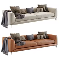 Light Gray And Brown Two Seater Sofa With Pillows And Throw Blanket