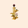Wooden Multi Tier Plant Stand With Various Potted Plants For Indoor Garden