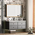 Modern Bathroom Vanity With Framed Mirror Drawers Marble Countertop And Plants