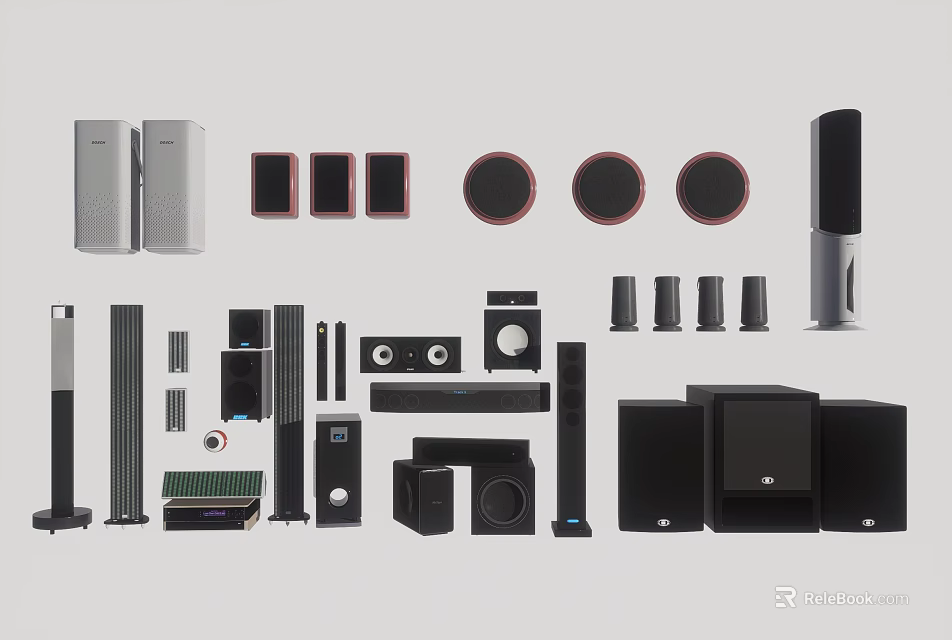 Modern Headphones And Speakers With Diverse Audio System Models And Designs 3d model 