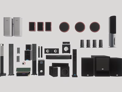 Modern Headphones And Speakers With Diverse Audio System Models And Designs 3d model