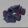 Detailed Purple 3D Game Cannon With Red Wheels And Sturdy Base