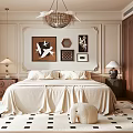 Elegant Modern Bedroom Interior With Chandelier King Bed And Area Rug