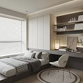 Minimalist Tatami Bedroom Interior With Tatami Bed Window Bookshelf Desk And White Chair