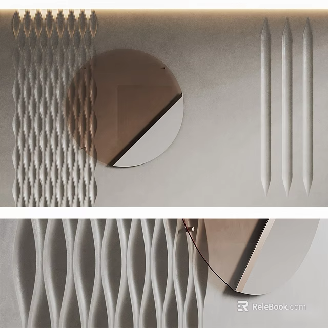 Textured Background Wall With Wavy And Weave Patterns Round Mirror Decoration For Modern Interior Design 3d model 
