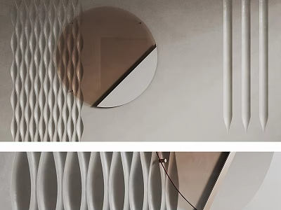 Textured Background Wall With Wavy And Weave Patterns Round Mirror Decoration For Modern Interior Design 3d model