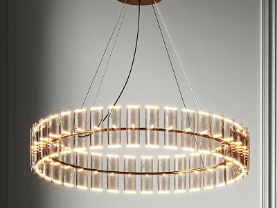 Modern Round Chandelier With Transparent Glass Strips And Illuminated LED Lights 3d model