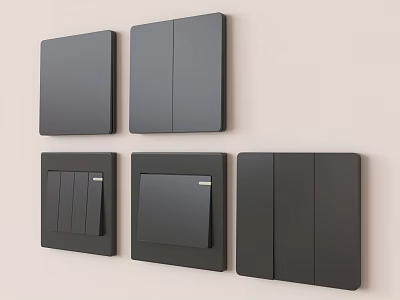 Black Switch Panels With Various Designs Mounted On Light Colored Wall 3d model
