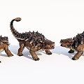 Three Spiked Armored Reptile Dinosaurs Standing Together On White Background