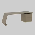 Modern Office Desk With Curved Leg Design And Light Beige Drawer Cabinet