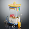 Mexican Street Food Cart With Sombrero Top Bicycle Wheels And Cooking Equipment
