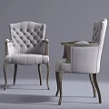 Classic Tufted Armchair With Light Gray Fabric Wooden Armrests And Legs