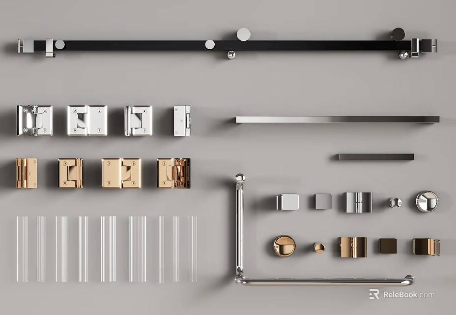 Modern Hardware Accessories For Home With Metal Handles Bars And Hooks 3d model 