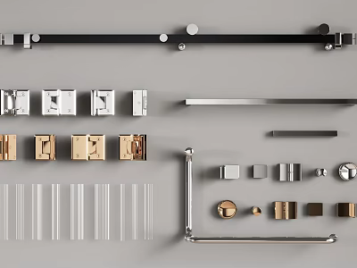 Modern Hardware Accessories For Home With Metal Handles Bars And Hooks 3d model