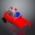 Red Air Compressor Tank With Wheels Blue Components And Metal Mesh Guard