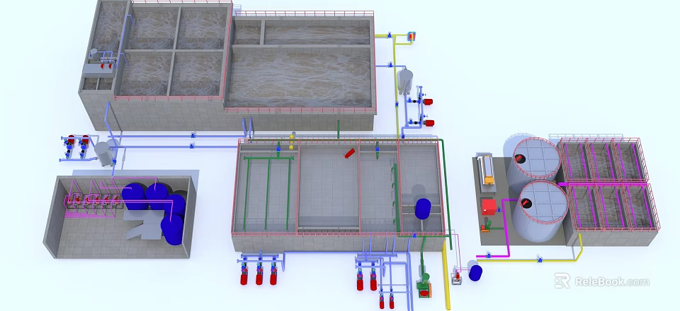 Industrial Factory Building Structural Layout With Pipes Equipment And Storage Tanks 3d model 