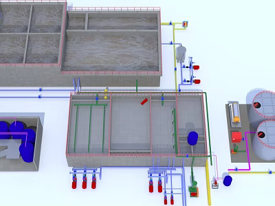 Industrial Factory Building Structural Layout With Pipes Equipment And Storage Tanks 3d model