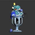 Blue Cartoon Game Movie Character With Goggles Yellow Decorations On Ice Cream Cup Base