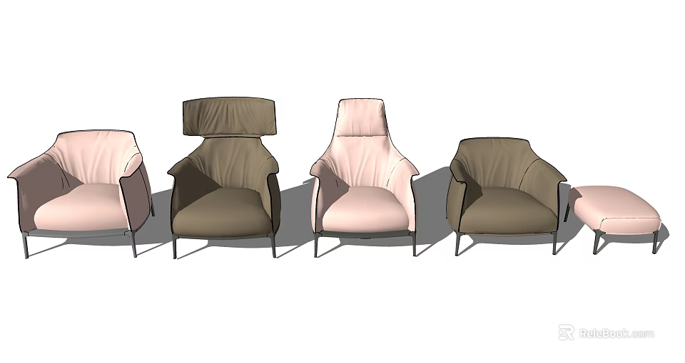 Modern Single Sofa Designs In Pink And Brown With Varied Backrest For Living Room 3d model 