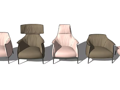 Modern Single Sofa Designs In Pink And Brown With Varied Backrest For Living Room 3d model
