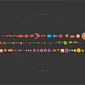 Colorful Food Models Including Fruits Vegetables Meats Desserts Arranged In A Row