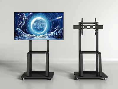 Modern TV on Black Rolling Stand Showing Astronaut Starry Sky 3d model