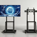Modern TV on Black Rolling Stand Showing Astronaut Starry Sky