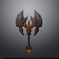 Fantasy Lava Flame Axe With Glowing Red Core And Winged Blades Design