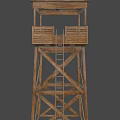 Elevated Wooden Tower With Cross Braced Frame And Roofed Observation Platform 3d model