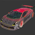 Car With Pink Gray Gradient Yellow Accents Red Rear Spoiler Red Wheels And Character Wu