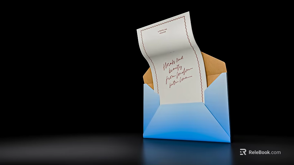 Charming Photo Spot With Blue Envelope Open Letter Paper And Handwritten Text 3d model 