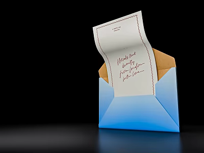 Charming Photo Spot With Blue Envelope Open Letter Paper And Handwritten Text 3d model