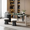 Modern Tea Table and Chairs with Marble Top Window View and Decorative Items