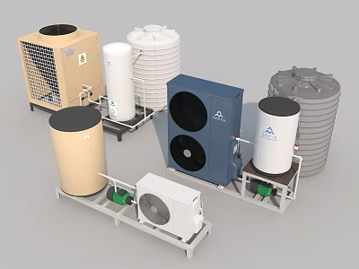Air Conditioner Fan System With Various Components Including Water Tanks And Units 3d model