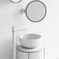 Modern Bathroom Washbasin With Wooden Cabinet Black Vessel Sink Round Mirror And Gold Faucet