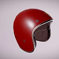 Red Retro Helmet Featuring Metal Trim And Brown Interior Lining Design