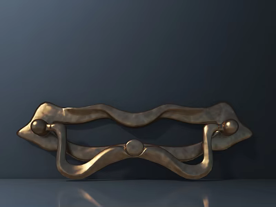 Golden Ornate Furniture Handle With Wavy Design And Shiny Metallic Finish 3d model
