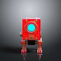 Red Mechanical Robot Device With Blue Circular Component And Metal Legs 3d model