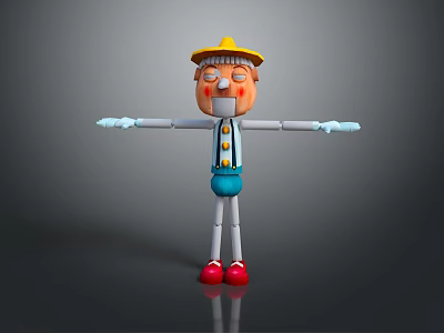 Playful Cartoon Doll With Yellow Hat Orange Face Blue Overalls White Gloves And Red Shoes 3d model