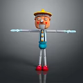Playful Cartoon Doll With Yellow Hat Orange Face Blue Overalls White Gloves And Red Shoes