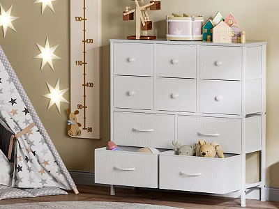 White Storage Cabinet With Drawers In Kids Room For Toy Storage And Decor 3d model