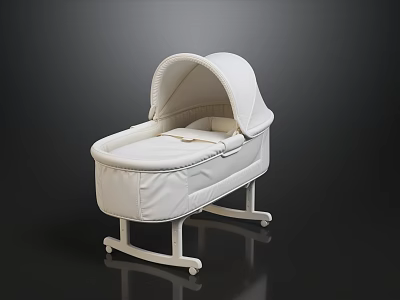 Elegant White Fabric Rocking Baby Bassinet With Soft Canopy Safety Belt And Sturdy Rolling Base 3d model