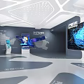 Futuristic Tech Exhibition Hall With Multimedia Screens And Data Visualization Features