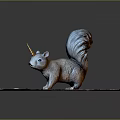Gray Squirrel Figurine With Unicorn Horn And Fluffy Tail On Wooden Board