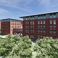 Red Brick School Buildings With Multiple Floors And Open Square Entrance Area