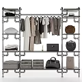 Organized Industrial Metal Rack With Hanging Clothes Folded Clothes Storage Boxes And Bags