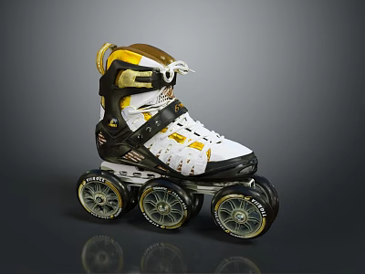 Stylish Inline Skates White Black And Gold Multi Wheel Design For Sports Activities 3d model