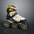 Stylish Inline Skates White Black And Gold Multi Wheel Design For Sports Activities
